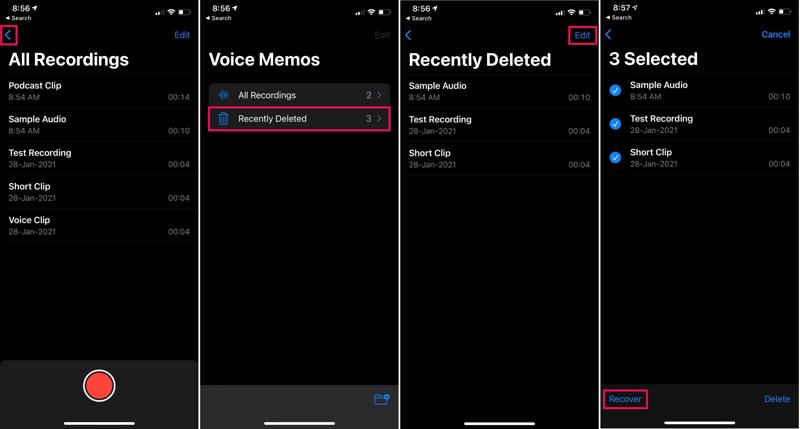 Recently Deleted Voice Memos on iPhone