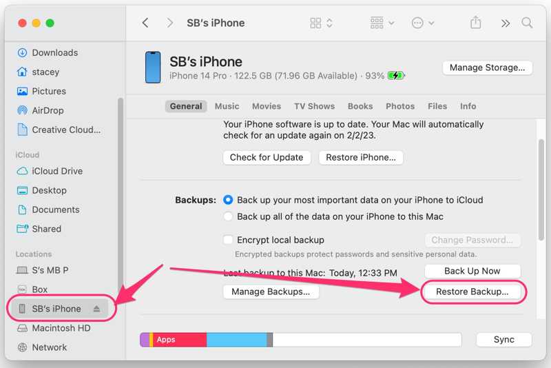 Restore Voice Memos on iPhone from Finder Backup