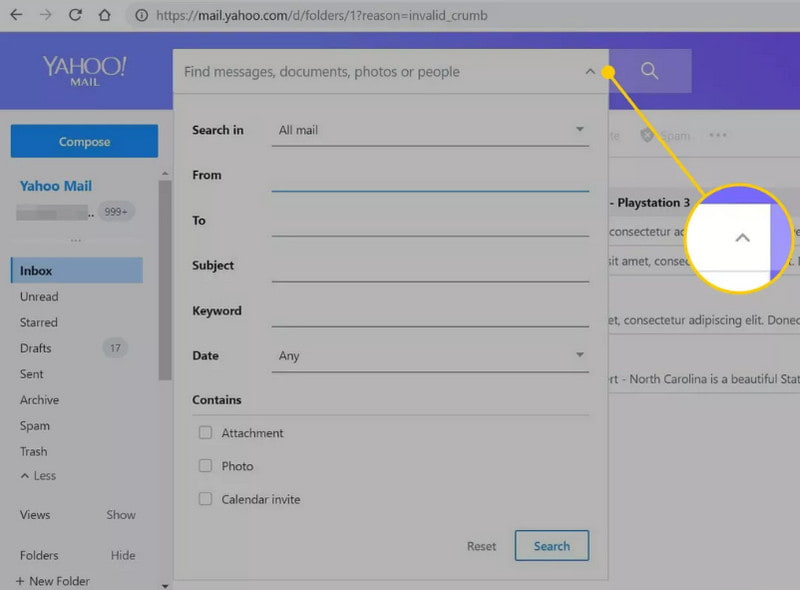 Search Email In Yahoo