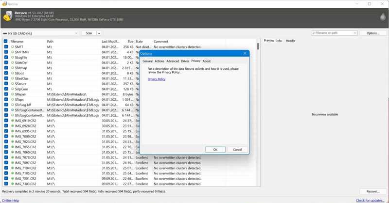 Salva file Recuva