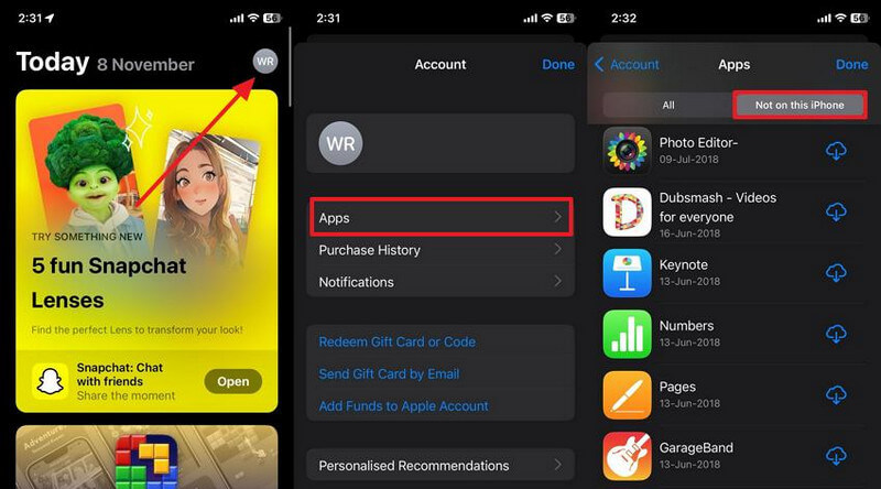 Restore Apps from iCloud on App Store