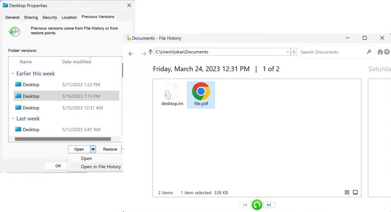 Open Folder In File History