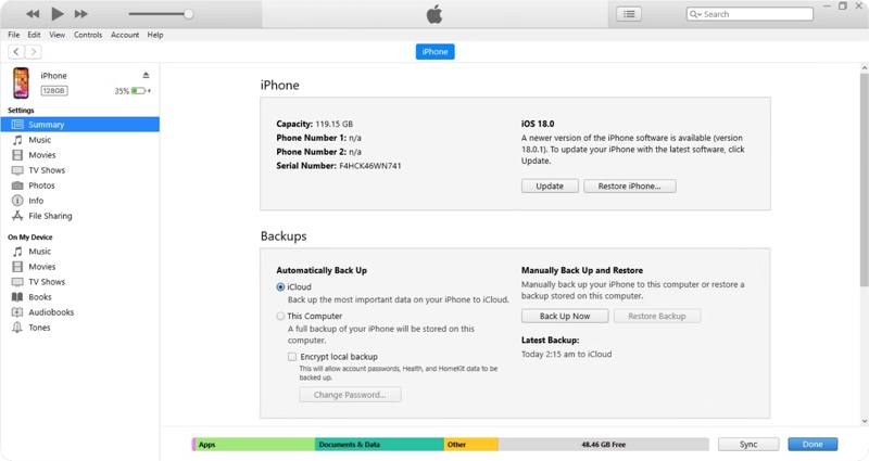 Обновление программного обеспечения через iTunes