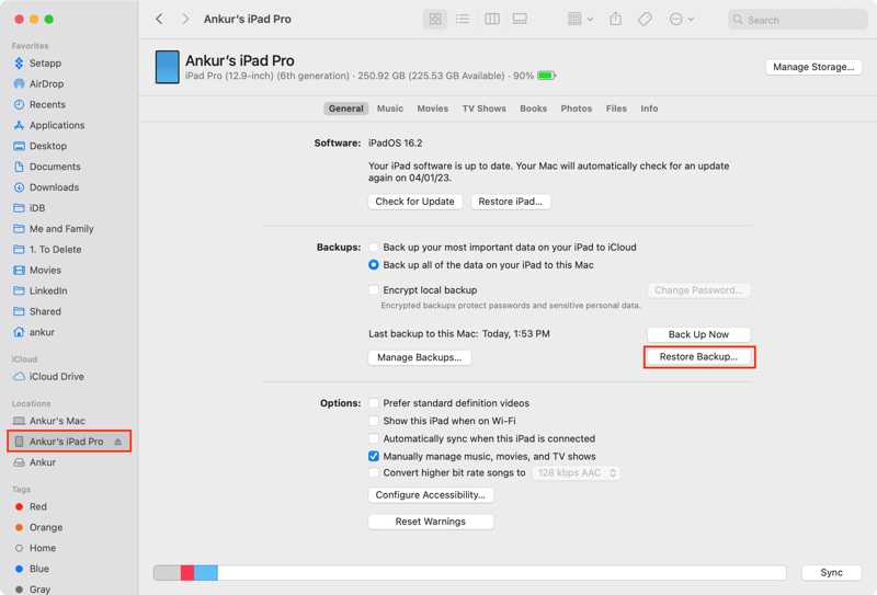Gjenopprett iPad Finder
