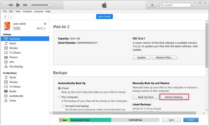 Gjenopprett iPad iTunes
