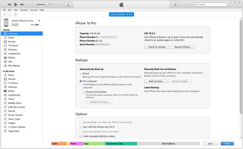 Восстановить резервную копию iTunes