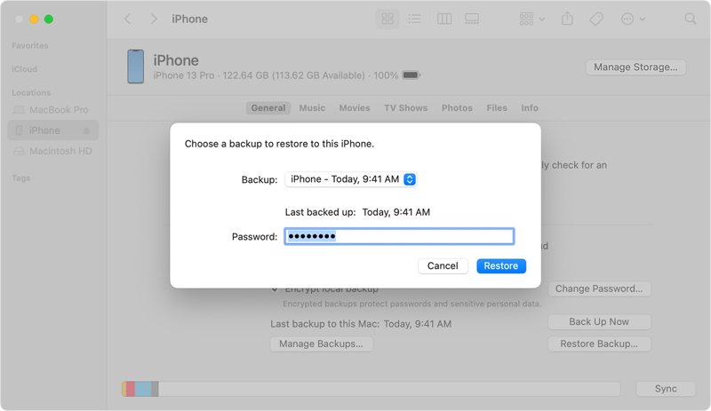 Select Backup to Restore Device