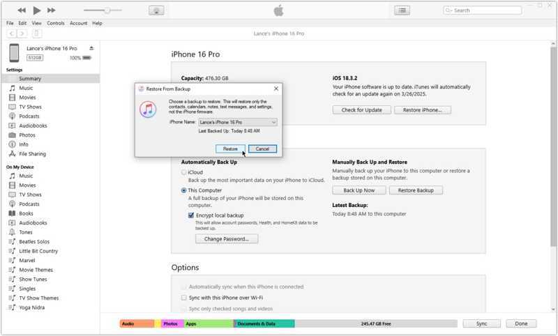 Valitse iTunes Backup
