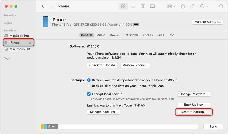 FinderでiPhoneを復元する