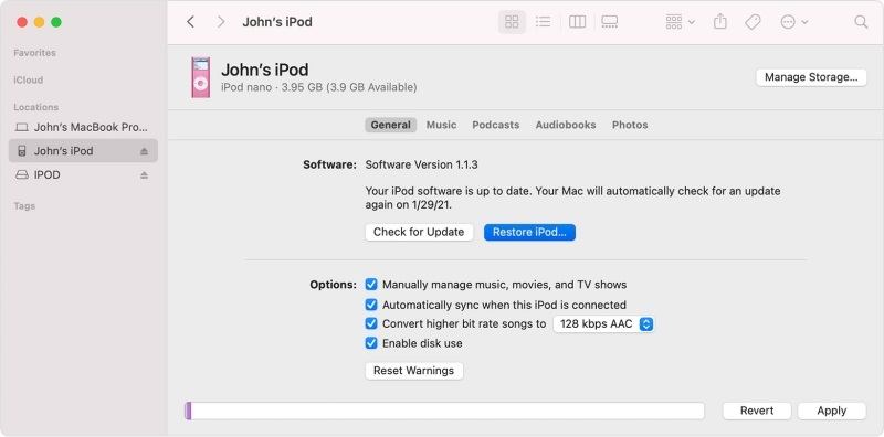 iPod Finder wiederherstellen