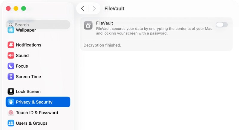 Slå av Filevault