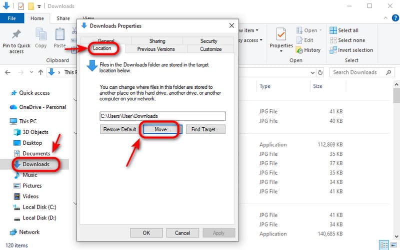 Cambiar la ubicación de descargas en PC