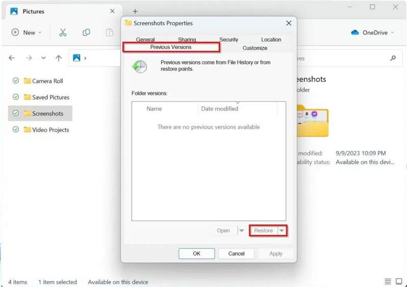 Screenshot della versione precedente