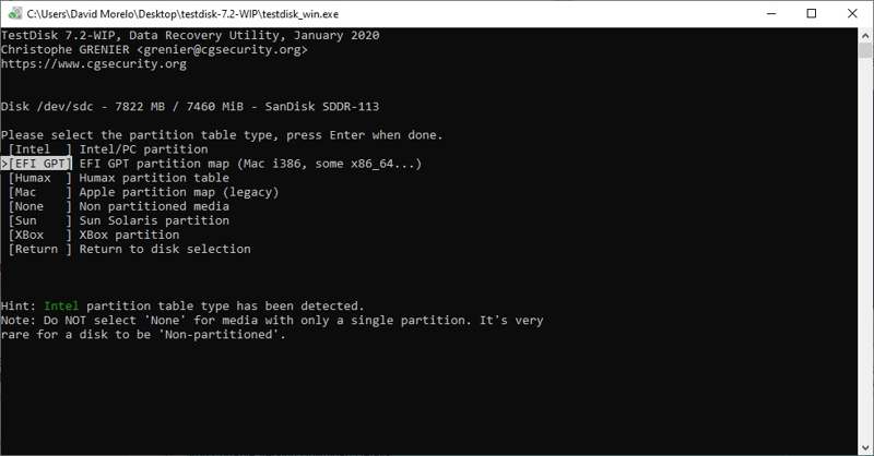 Photorec-skjermbilde