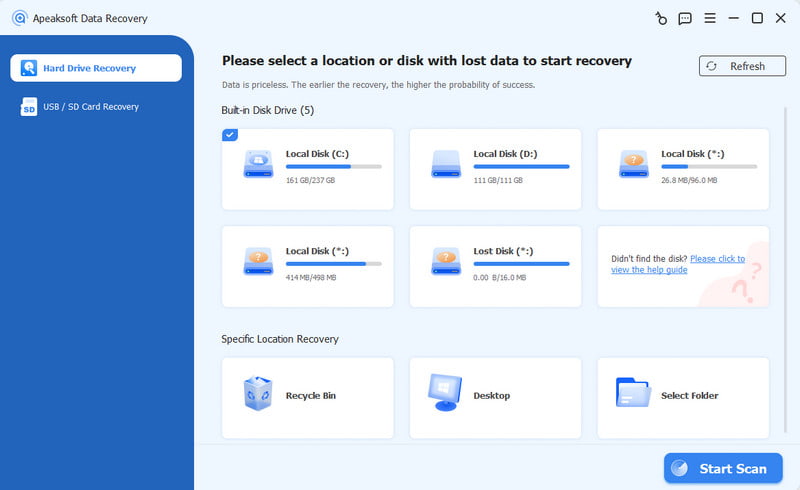Apeaksoft Data Recovery Interface