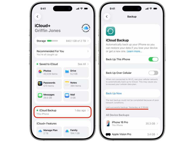 Comprueba la copia de seguridad de iCloud.