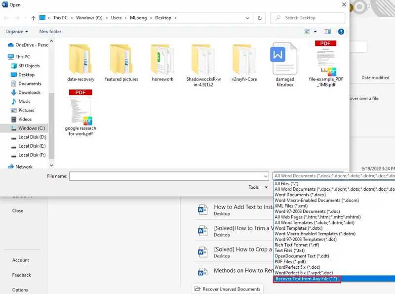 Recupera il testo da qualsiasi file