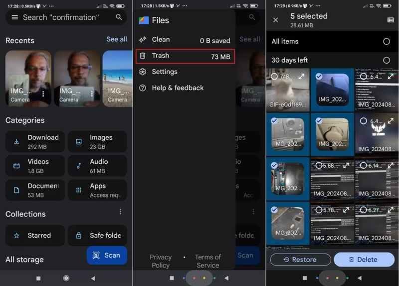 Dateien Papierkorb Android
