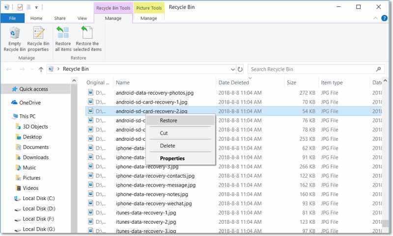 Aus dem Papierkorb wiederherstellen