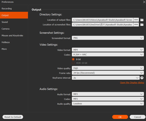 Configuración de salida y preferencia