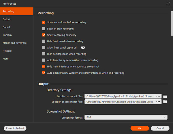 Configuración de grabación