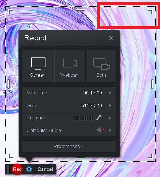 Dimensioni schermo Screencast-o-matic