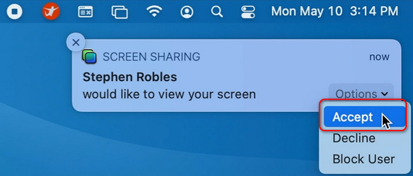 Přijmout Share Screen Mac