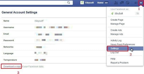 Acceder a la configuración de Facebook