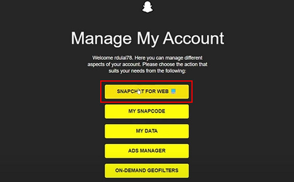 Přístup k webu Snapchat
