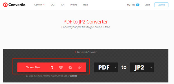 Adicionar arquivos ao conversor de PDF para J2K