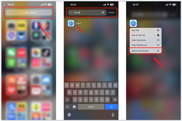 Fügen Sie Safari aus der App-Bibliothek zum iPhone-Startbildschirm hinzu