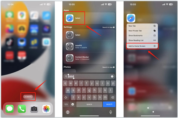 Aggiungi Safari alla schermata Home di iPhone usando la ricerca