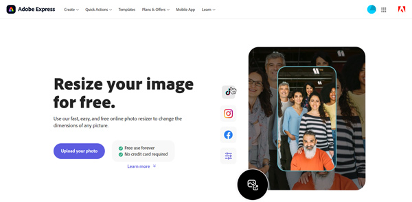 Adobe Express Gratis online foto-resizer