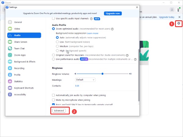 Advanced Audio Setting On Zoom