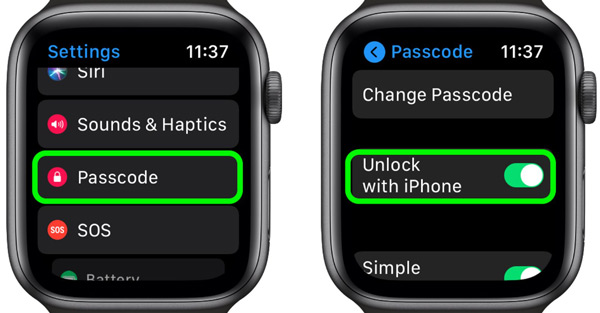 Tillåt upplåsning med iPhone på Apple Watch
