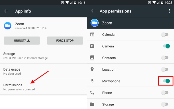Разрешить Zoom доступ к микрофону Android