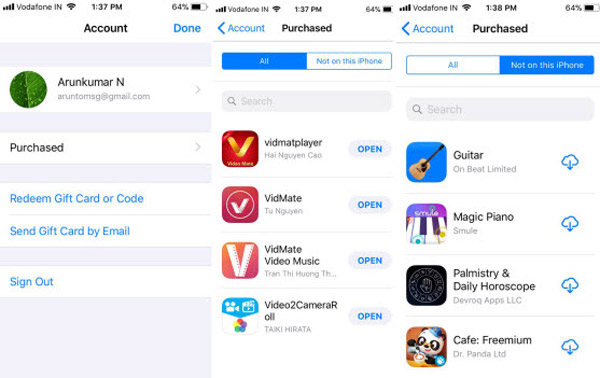 Aplikace APP Store Store Purchased