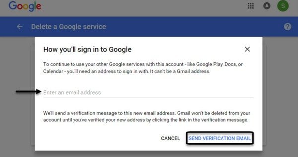 Be om å slette en Gmail-adresse