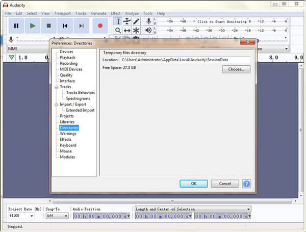 Audacity directories