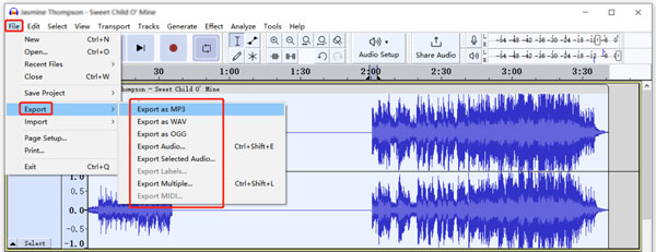 Exportar audio de Audacity