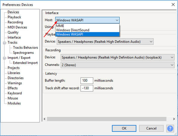 Configuraciones de Audacity