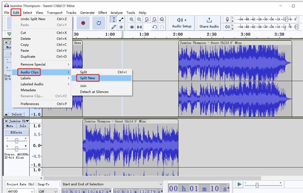 Audacity Bölünmüş Yeni Ses