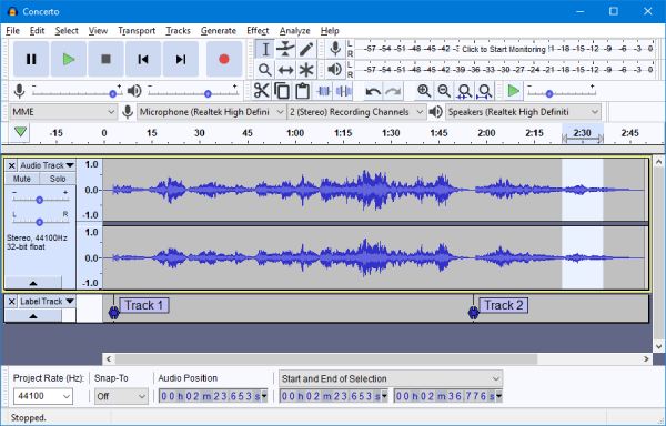 Audacity WMAトリマー