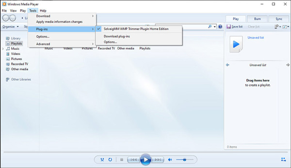 Windows Media Player 中的音频修剪器插件