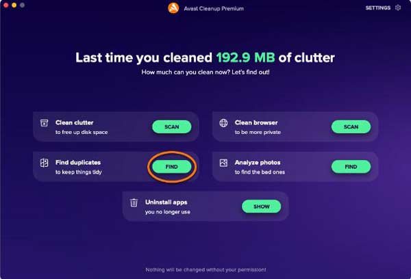 Панель управления Avast Cleanup