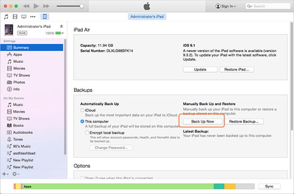 Sauvegarder iTunes sur iPad