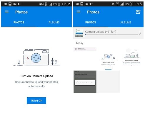 Säkerhetskopiera bilder från Android till Dropbox