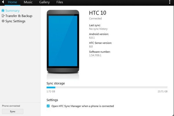 Резервное копирование HTC с помощью HTC Sync Manager