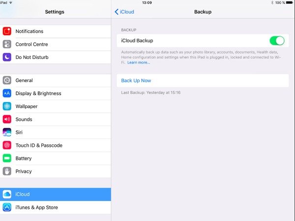 Sauvegardez l'iPad sur iCloud