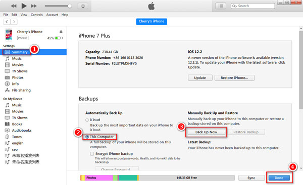 Резервное копирование данных iPhone в iTunes